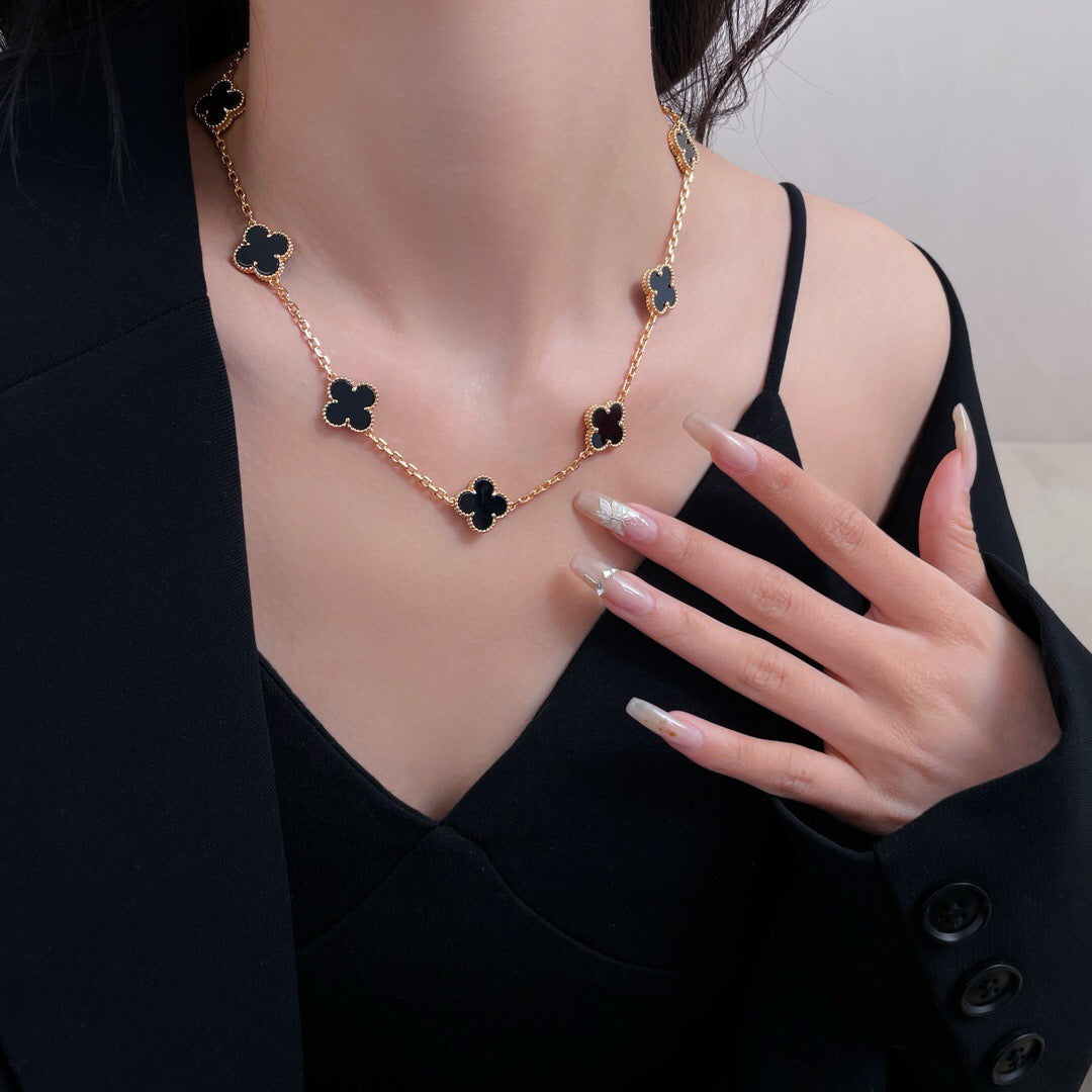 [⭐Renara]CLOVER 10 MOTIFS ONYX NECKLACE