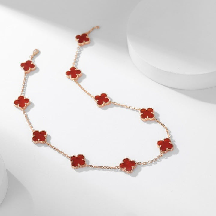 [⭐Renara]CLOVER 10 MOTIFS CARNELIAN NECKLACE