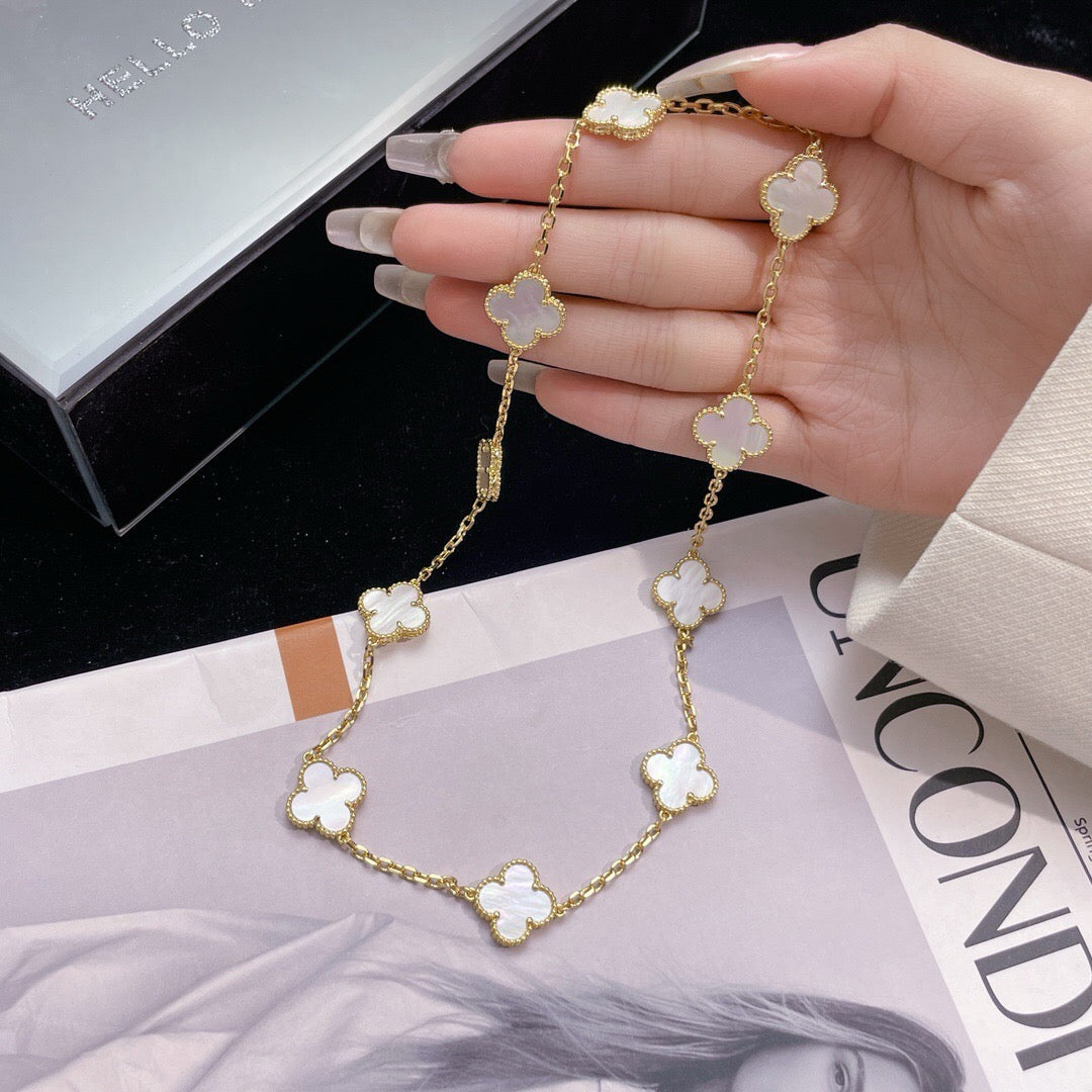 [⭐Renara]CLOVER 10 MOTIFS WHITE MOTHER OF PEARL NECKLACE