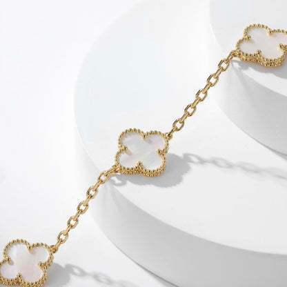 [⭐Renara]CLOVER 10 MOTIFS WHITE MOTHER OF PEARL NECKLACE