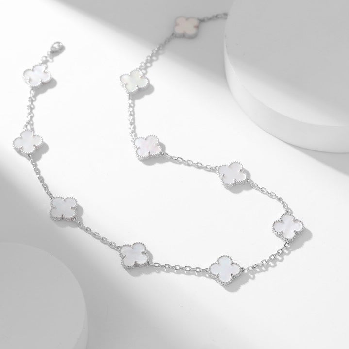 [⭐Renara]CLOVER 10 MOTIFS WHITE MOTHER OF PEARL NECKLACE