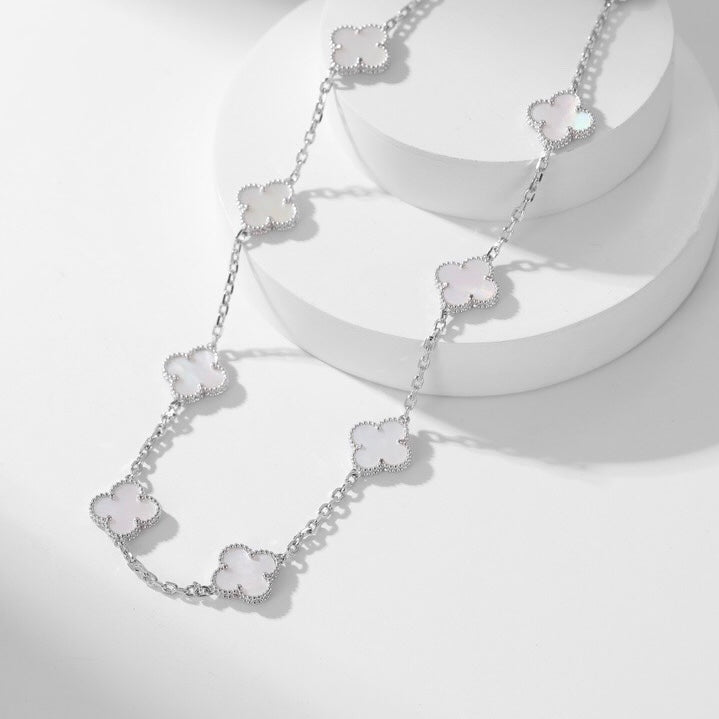 [⭐Renara]CLOVER 10 MOTIFS WHITE MOTHER OF PEARL NECKLACE