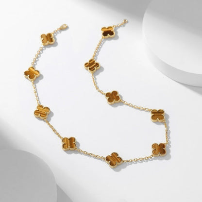 [⭐Renara]CLOVER 10 MOTIFS TIGER EYE NECKLACE