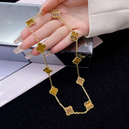 [⭐Renara]CLOVER 10 MOTIFS TIGER EYE NECKLACE
