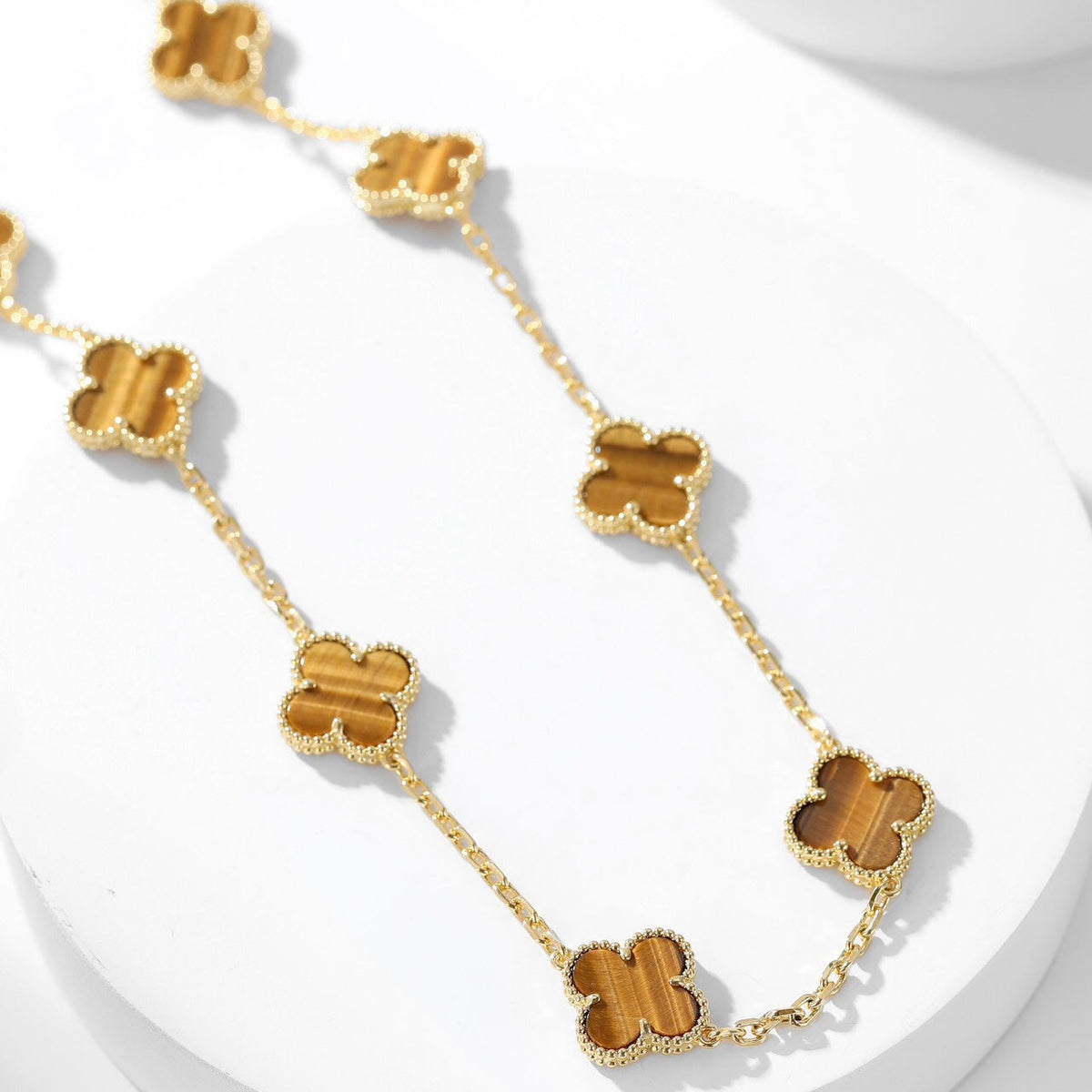 [⭐Renara]CLOVER 10 MOTIFS TIGER EYE NECKLACE