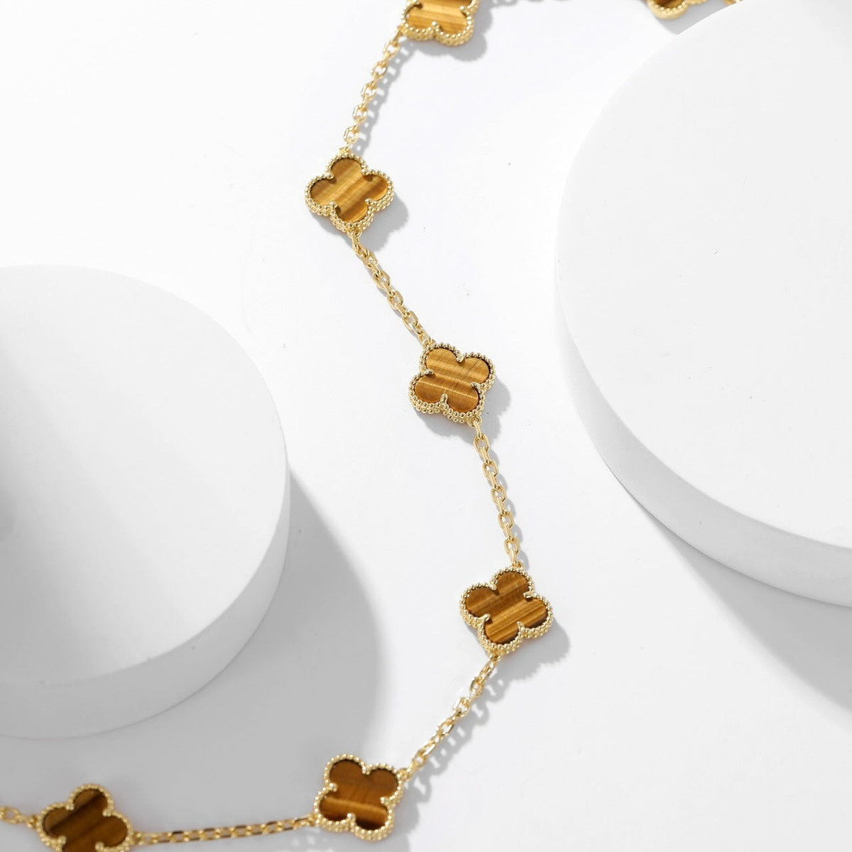 [⭐Renara]CLOVER 10 MOTIFS TIGER EYE NECKLACE