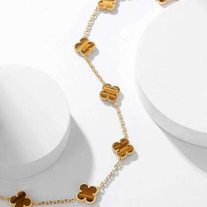 [⭐Renara]CLOVER 10 MOTIFS TIGER EYE NECKLACE