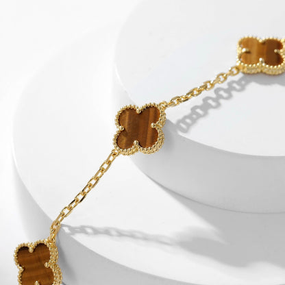 [⭐Renara]CLOVER 10 MOTIFS TIGER EYE NECKLACE