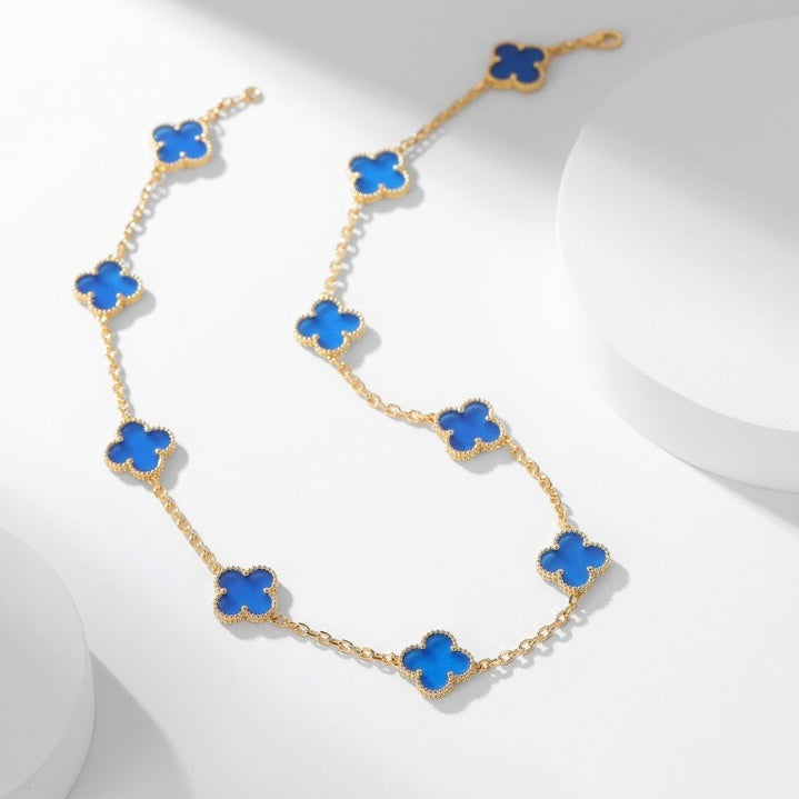 [⭐Renara]CLOVER 10 MOTIFS BLUE AGATE NECKLACE
