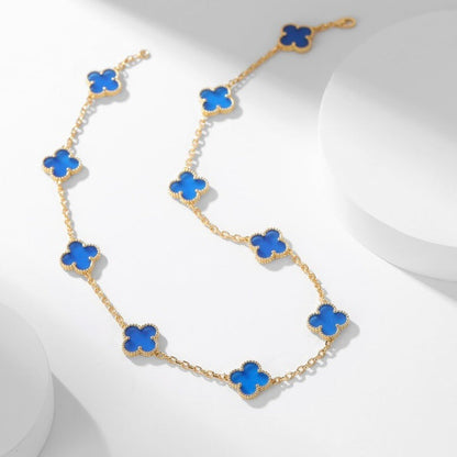 [⭐Renara]CLOVER 10 MOTIFS BLUE AGATE NECKLACE