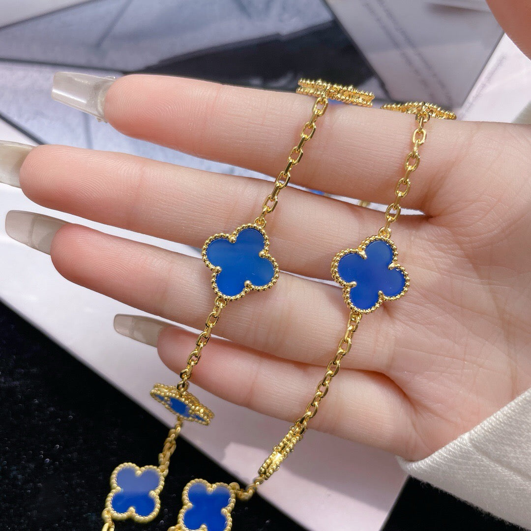 [⭐Renara]CLOVER 10 MOTIFS BLUE AGATE NECKLACE