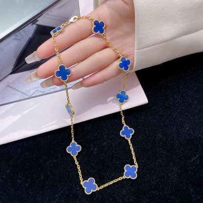 [⭐Renara]CLOVER 10 MOTIFS BLUE AGATE NECKLACE