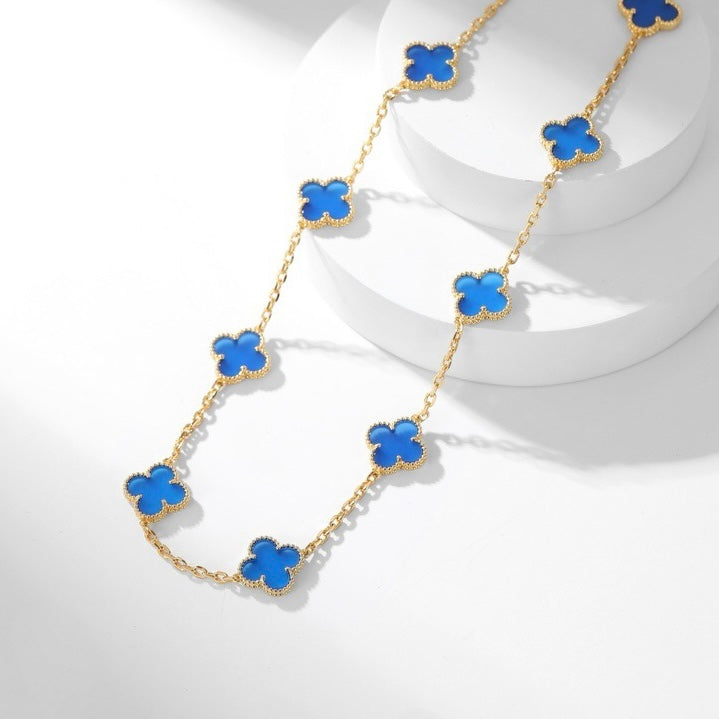 [⭐Renara]CLOVER 10 MOTIFS BLUE AGATE NECKLACE