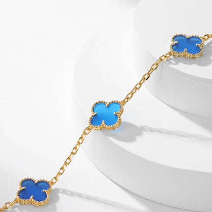 [⭐Renara]CLOVER 10 MOTIFS BLUE AGATE NECKLACE