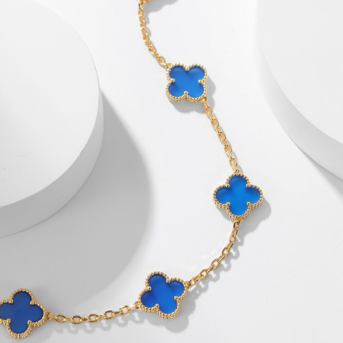 [⭐Renara]CLOVER 10 MOTIFS BLUE AGATE NECKLACE