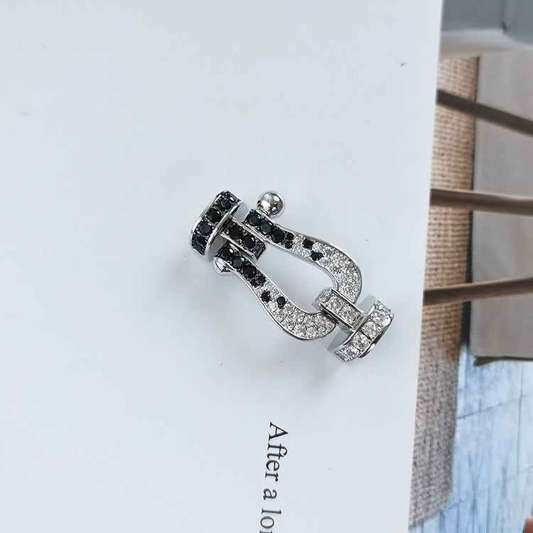 [⭐Renara]FORCE LARGE HORSESHOE BLACK WHITE DIAMOND BRACELET SILVER