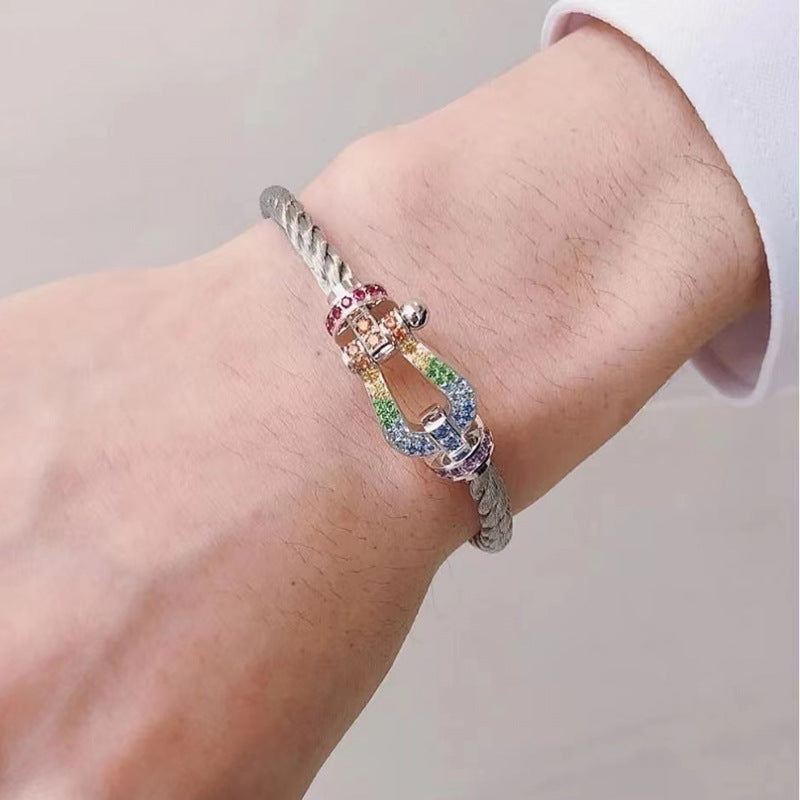 [⭐Renara]FORCE LARGE HORSESHOE  COLORED DIAMOND BRACELET ROSE GOLD