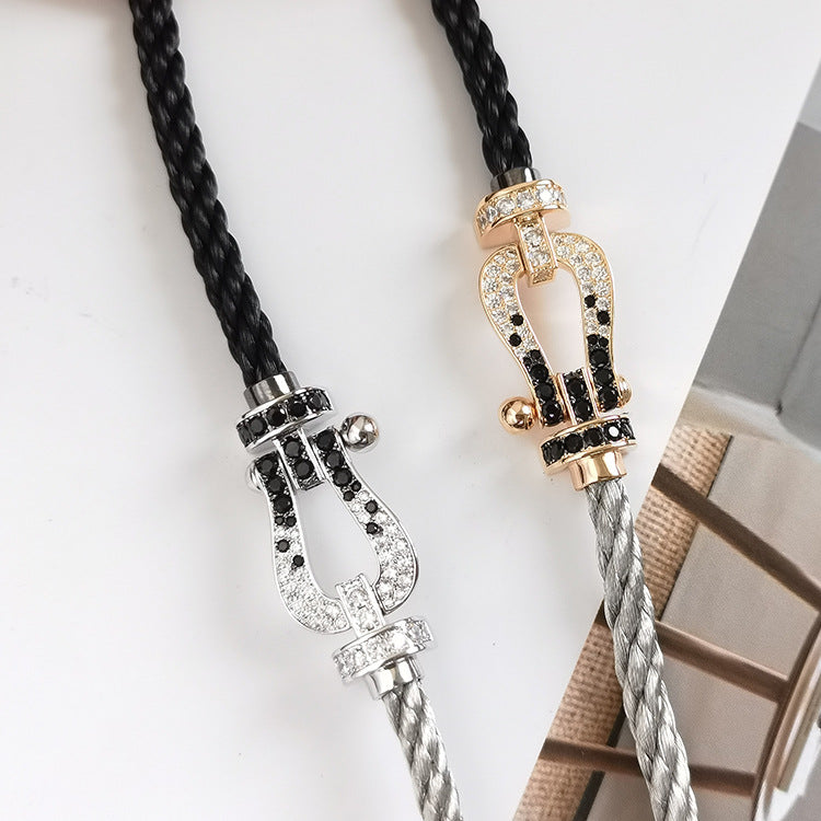 [⭐Renara]FORCE LARGE HORSESHOE BLACK WHITE DIAMOND BRACELET ROSE GOLD