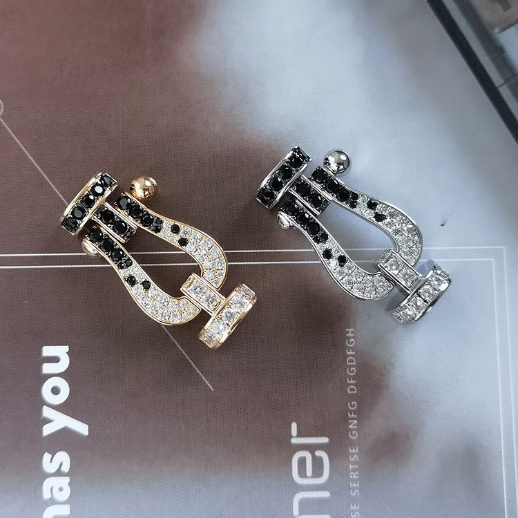 [⭐Renara]FORCE LARGE HORSESHOE BLACK WHITE DIAMOND BRACELET ROSE GOLD
