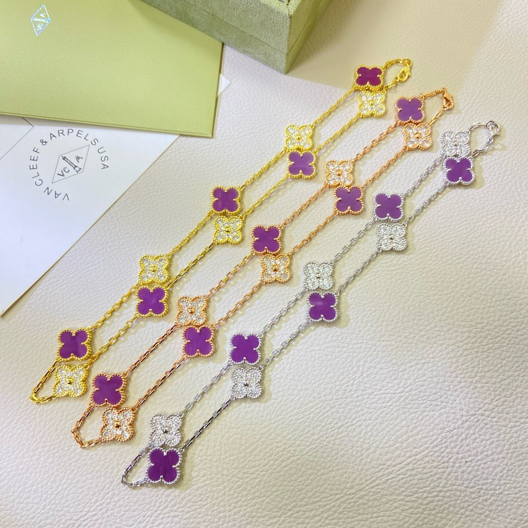[⭐Renara Jewelry]CLOVER 10 MOTIFS  PURPLE VIOLET DIAMOND NECKLACE