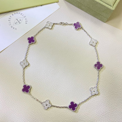 [⭐Renara Jewelry]CLOVER 10 MOTIFS  PURPLE VIOLET DIAMOND NECKLACE