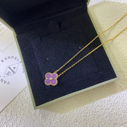 [⭐Renara Jewelry]CLOVER 15MM DIAMOND  PURPLE VIOLET NECKLACE