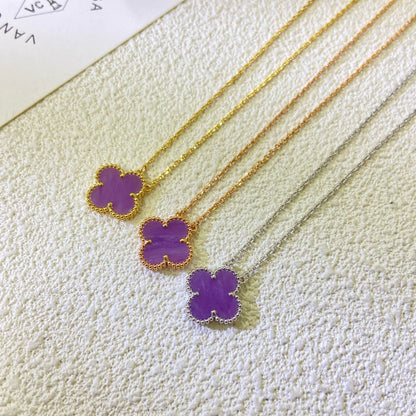 [⭐Renara Jewelry]CLOVER 15MM  PURPLE VIOLET NECKLACE
