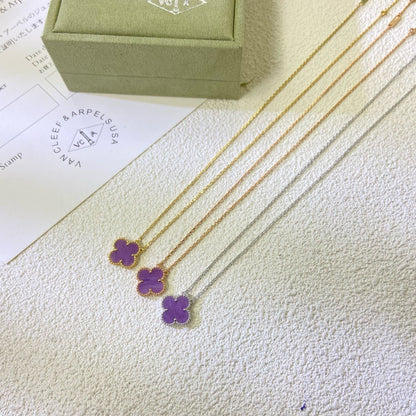 [⭐Renara Jewelry]CLOVER 15MM  PURPLE VIOLET NECKLACE