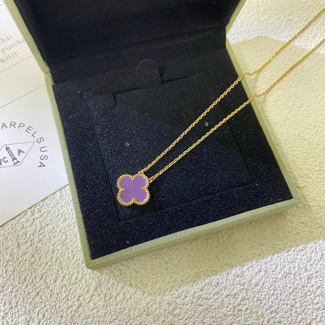 [⭐Renara Jewelry]CLOVER 15MM  PURPLE VIOLET NECKLACE