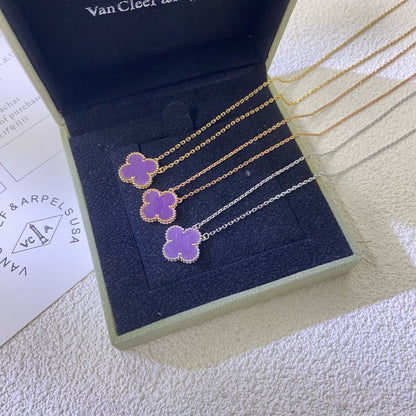 [⭐Renara Jewelry]CLOVER 15MM  PURPLE VIOLET NECKLACE