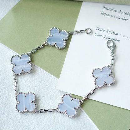 [⭐Renara] CLOVER 5 MOTIF PURPLE CHALCEDONY BRACELET COLLECTION