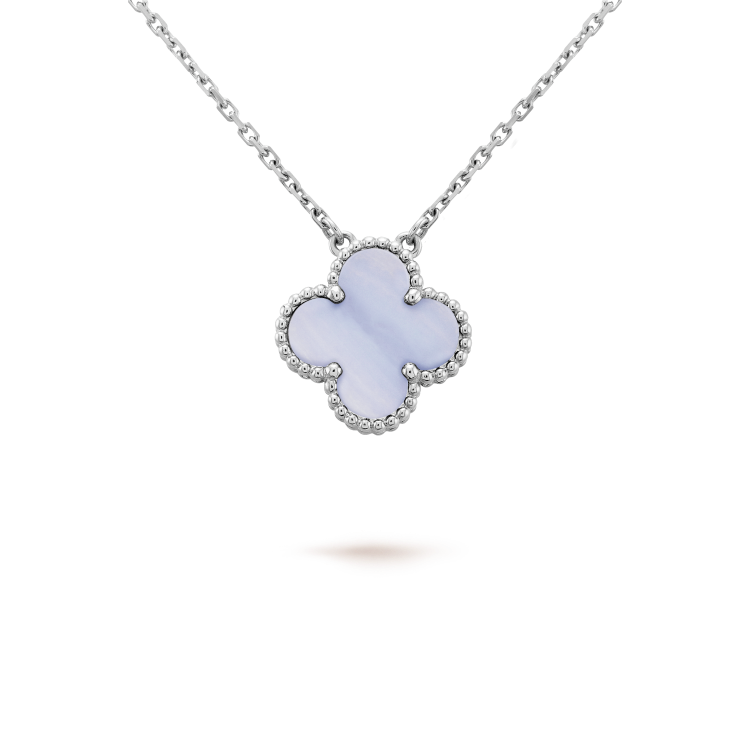 [⭐Renara]CLOVER 15MM BLUE CHALCEDONY NECKLACE SILVER
