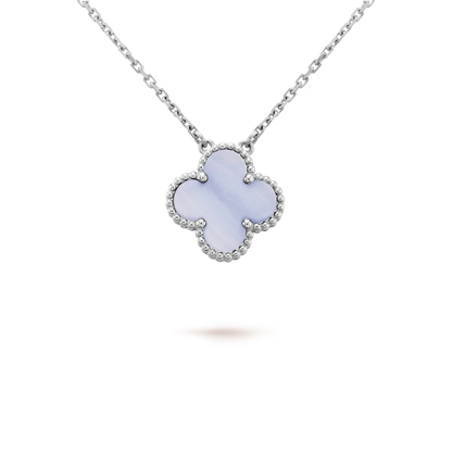 [⭐Renara]CLOVER 15MM BLUE CHALCEDONY NECKLACE SILVER