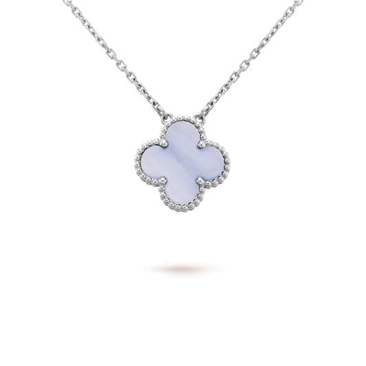 [⭐Renara]CLOVER 15MM BLUE CHALCEDONY NECKLACE SILVER