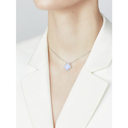 [⭐Renara]CLOVER 15MM BLUE CHALCEDONY NECKLACE SILVER