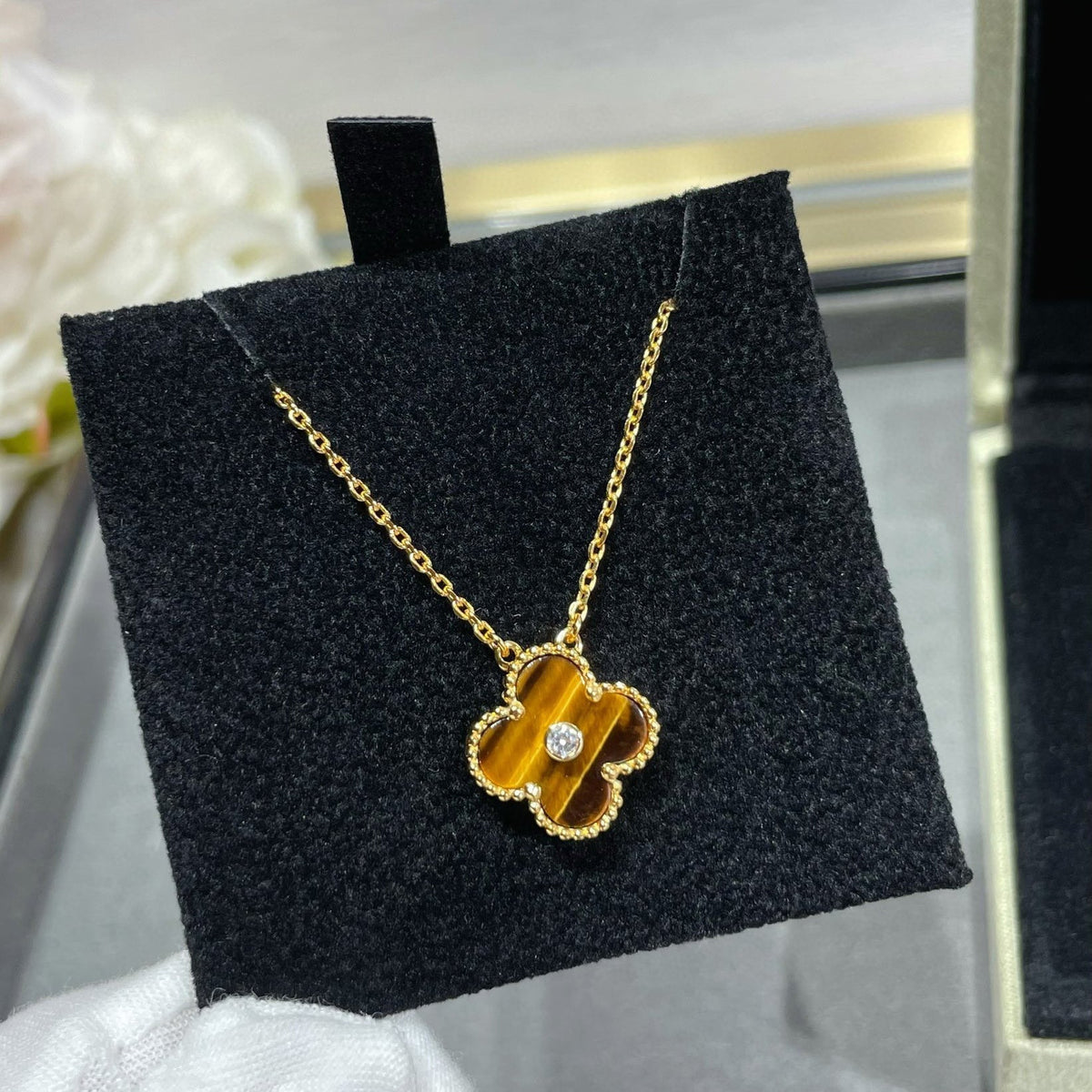 [⭐Renara]CLOVER 15MM DIAMOND AND YELLOW TIGER'S EYE AGATE necklace