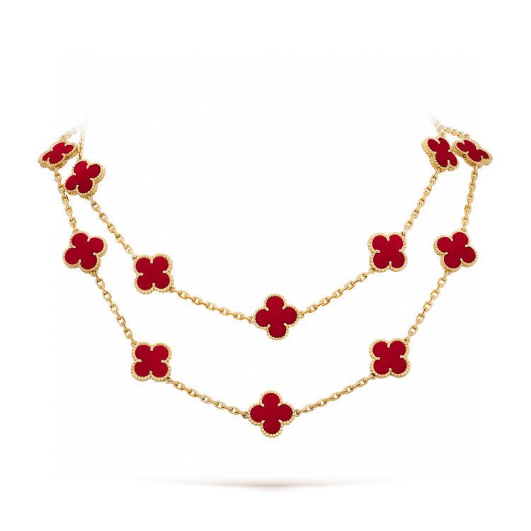 [⭐Renara]CLOVER 20 MOTIFS CARNELIAN NECKLACE