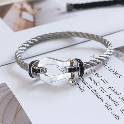 [⭐Renara]FORCE LARGE HORSESHOE BLACK DIAMOND BRACELET SILVER