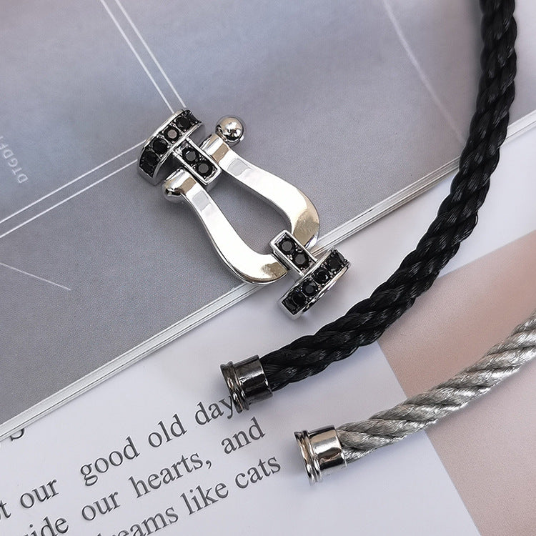 [⭐Renara]FORCE LARGE HORSESHOE BLACK DIAMOND BRACELET SILVER