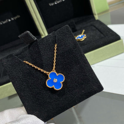 [⭐Renara]CLOVER 15MM DIAMOND AND BLUE AGATE NECKLACE