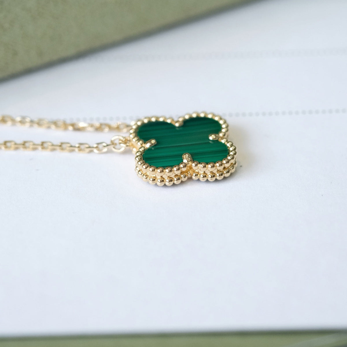 [⭐Renara]CLOVER 15MM MALACHITE SINGLE FLOWER  NECKLACE