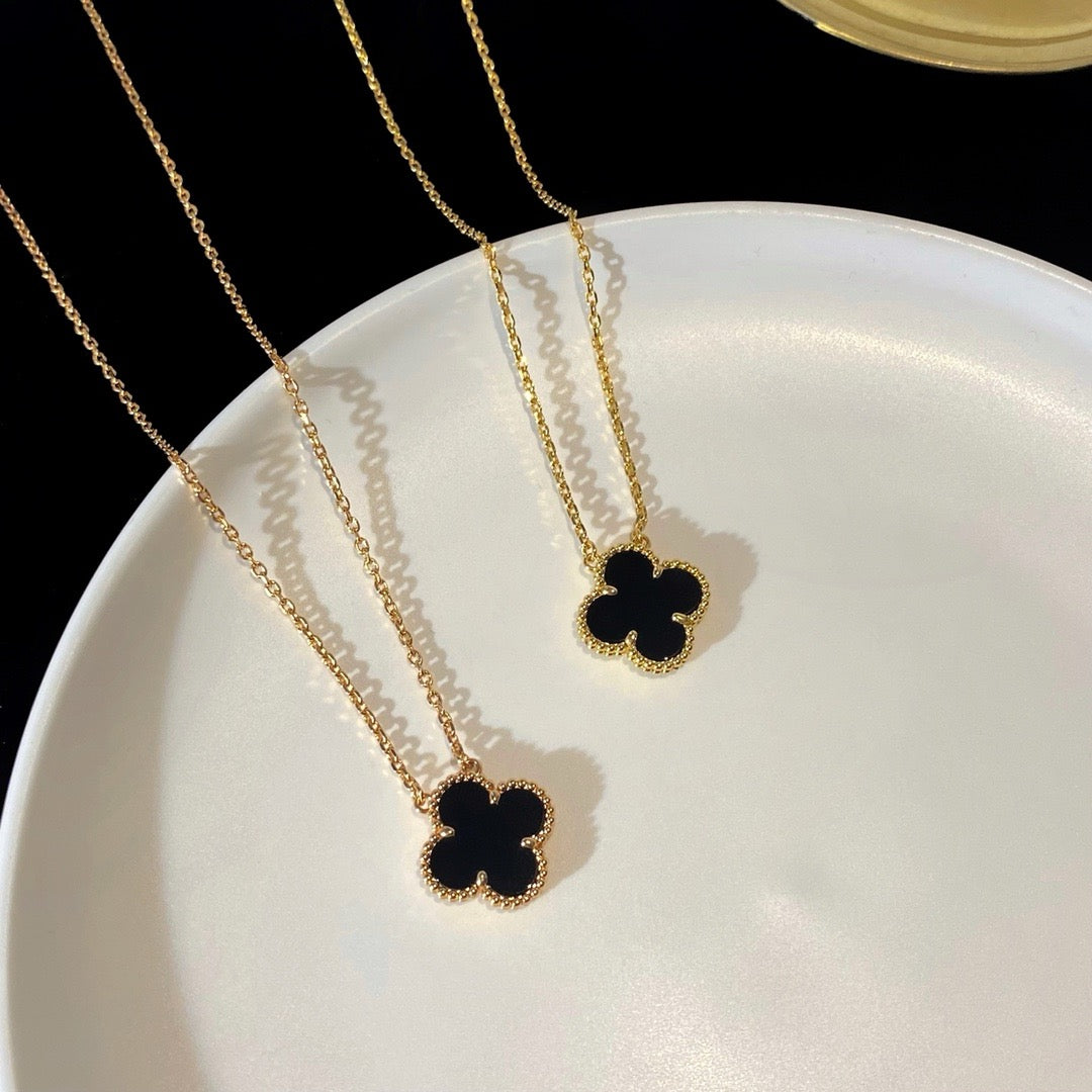 [⭐Renara]CLOVER 15MM BLACK ONYX SINGLE FLOWER NECKLACE