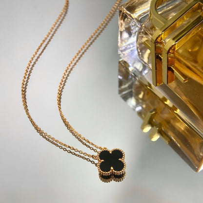 [⭐Renara]CLOVER 15MM BLACK ONYX SINGLE FLOWER NECKLACE