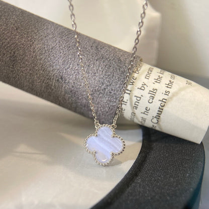[⭐Renara]CLOVER 15MM BLUE CHALCEDONY NECKLACE SILVER