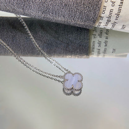 [⭐Renara]CLOVER 15MM BLUE CHALCEDONY NECKLACE SILVER