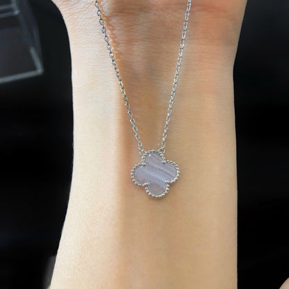 [⭐Renara]CLOVER 15MM BLUE CHALCEDONY NECKLACE SILVER