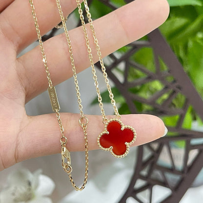 [⭐Renara]CLOVER 15MM CARNELIAN SINGLE FLOWER NECKLACE
