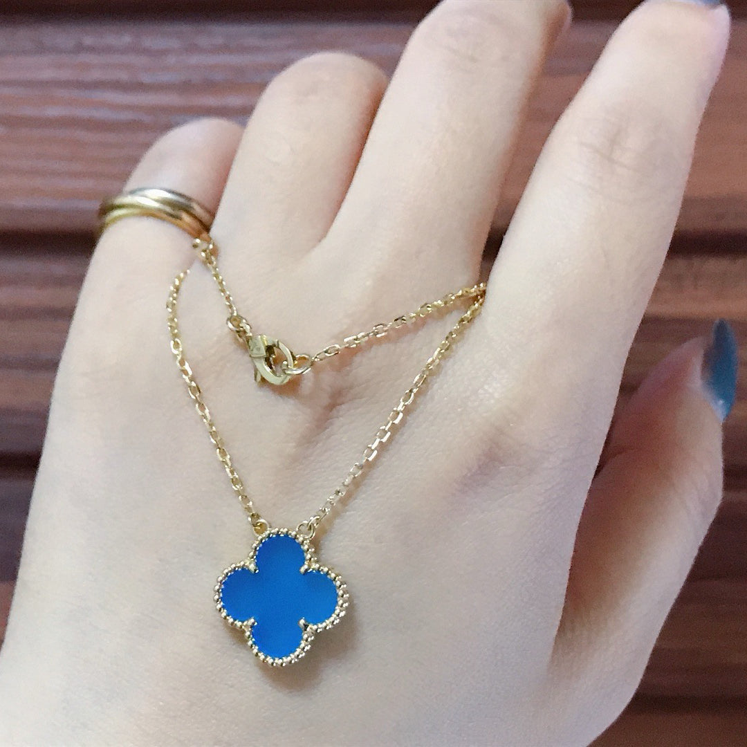[⭐Renara]CLOVER 15MM BLUE AGATE NECKLACE