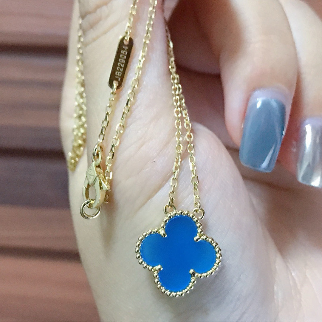 [⭐Renara]CLOVER 15MM BLUE AGATE NECKLACE