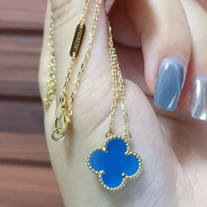 [⭐Renara]CLOVER 15MM BLUE AGATE NECKLACE